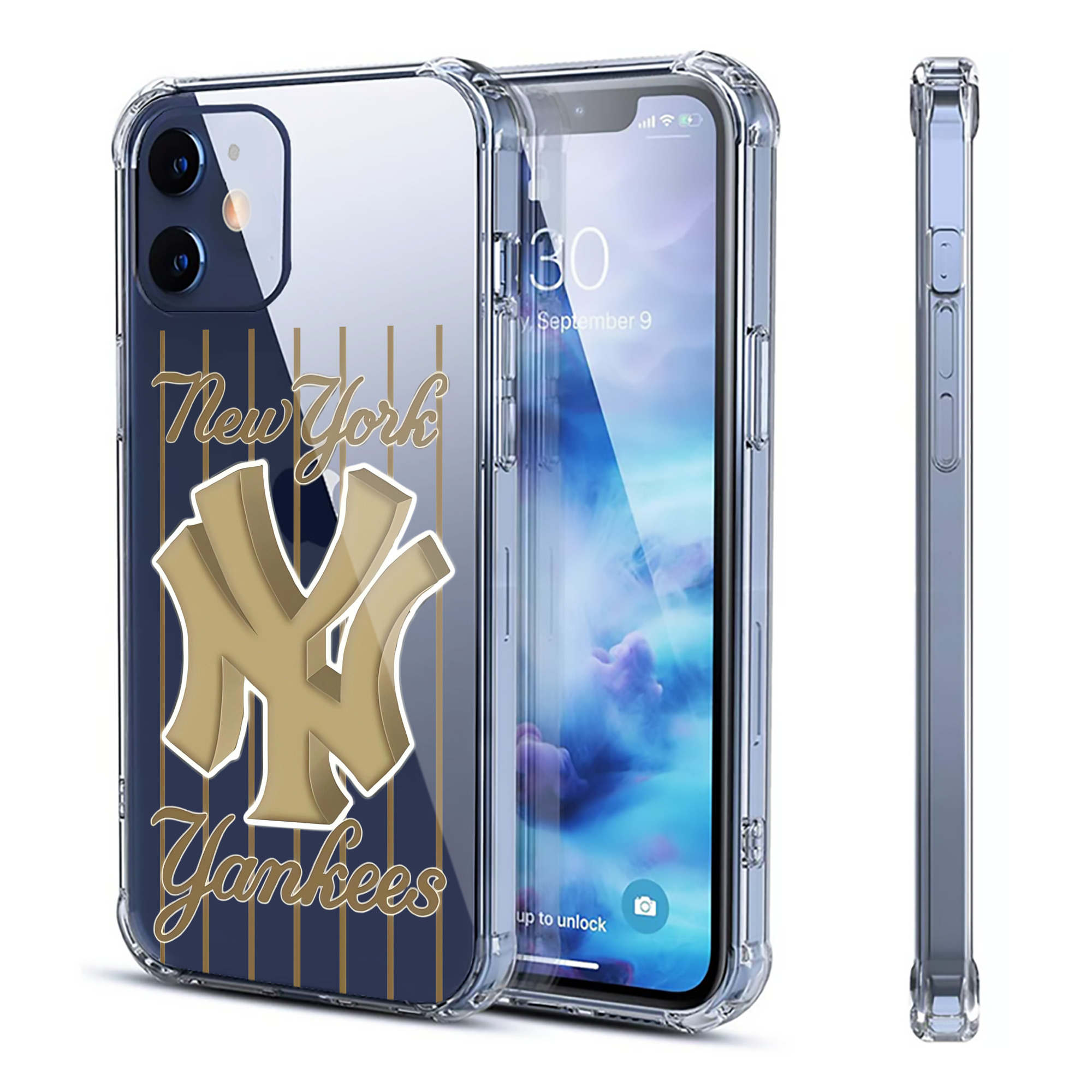 New York Yankees Pinstripe Golden Logo Clear IPhone 12 Case – Soft TPU With UV Print – Enhanced Drop Protection, Precise Fit, Anti-Fingerprint, Customizable Design, Scratch-Resistant, Yellow-Resistant